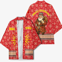 Macedonia Christmas Kimono with Traditional Santa and Yellow Sun Motif - Wonder Print Shop