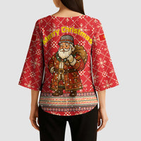 Macedonia Christmas Kimono Sleeve Blouse with Traditional Santa and Yellow Sun Motif - Wonder Print Shop