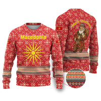 Macedonia Christmas Ugly Christmas Sweater with Traditional Santa and Yellow Sun Motif - Wonder Print Shop