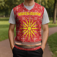 Macedonia Christmas Knitted V-Neck Vest with Traditional Santa and Yellow Sun Motif - Wonder Print Shop