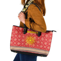 Macedonia Christmas Leather Tote Bag with Traditional Santa and Yellow Sun Motif - Wonder Print Shop