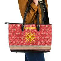 Macedonia Christmas Leather Tote Bag with Traditional Santa and Yellow Sun Motif - Wonder Print Shop