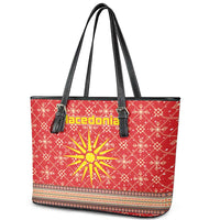 Macedonia Christmas Leather Tote Bag with Traditional Santa and Yellow Sun Motif - Wonder Print Shop