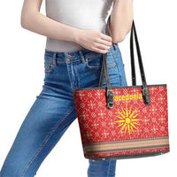 Macedonia Christmas Leather Tote Bag with Traditional Santa and Yellow Sun Motif - Wonder Print Shop