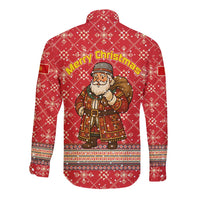 Macedonia Christmas Long Sleeve Button Shirt with Traditional Santa and Yellow Sun Motif - Wonder Print Shop
