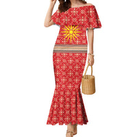 Macedonia Christmas Mermaid Dress with Traditional Santa and Yellow Sun Motif - Wonder Print Shop