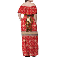 Macedonia Christmas Off Shoulder Maxi Dress with Traditional Santa and Yellow Sun Motif - Wonder Print Shop