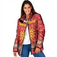 Macedonia Christmas Padded Jacket with Traditional Santa and Yellow Sun Motif - Wonder Print Shop