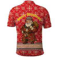 Macedonia Christmas Polo Shirt with Traditional Santa and Yellow Sun Motif - Wonder Print Shop