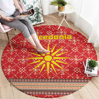 Macedonia Christmas Round Carpet with Traditional Santa and Yellow Sun Motif - Wonder Print Shop
