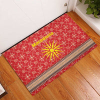 Macedonia Christmas Rubber Doormat with Traditional Santa and Yellow Sun Motif - Wonder Print Shop