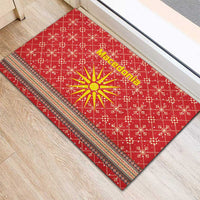 Macedonia Christmas Rubber Doormat with Traditional Santa and Yellow Sun Motif - Wonder Print Shop