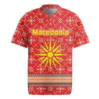 Macedonia Christmas Rugby Jersey with Traditional Santa and Yellow Sun Motif - Wonder Print Shop