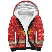 Macedonia Christmas Sherpa Hoodie with Traditional Santa and Yellow Sun Motif - Wonder Print Shop