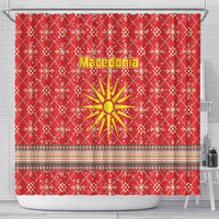 Macedonia Christmas Shower Curtain with Traditional Santa and Yellow Sun Motif - Wonder Print Shop
