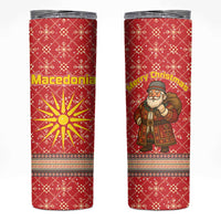 Macedonia Christmas Skinny Tumbler with Traditional Santa and Yellow Sun Motif - Wonder Print Shop