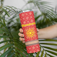 Macedonia Christmas Skinny Tumbler with Traditional Santa and Yellow Sun Motif - Wonder Print Shop