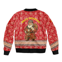 Macedonia Christmas Sleeve Zip Bomber Jacket with Traditional Santa and Yellow Sun Motif - Wonder Print Shop
