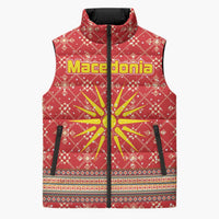 Macedonia Christmas Sleeveless Puffer Jacket with Traditional Santa and Yellow Sun Motif - Wonder Print Shop