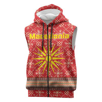 Macedonia Christmas Sleeveless Zip Hoodie with Traditional Santa and Yellow Sun Motif - Wonder Print Shop