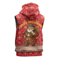Macedonia Christmas Sleeveless Zip Hoodie with Traditional Santa and Yellow Sun Motif - Wonder Print Shop