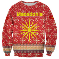 Macedonia Christmas Sweatshirt with Traditional Santa and Yellow Sun Motif - Wonder Print Shop