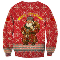 Macedonia Christmas Sweatshirt with Traditional Santa and Yellow Sun Motif - Wonder Print Shop