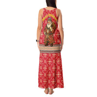 Macedonia Christmas Tank Maxi Dress with Traditional Santa and Yellow Sun Motif - Wonder Print Shop