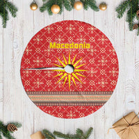 Macedonia Christmas Tree Skirt with Traditional Santa and Yellow Sun Motif - Wonder Print Shop
