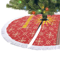 Macedonia Christmas Tree Skirt with Traditional Santa and Yellow Sun Motif - Wonder Print Shop