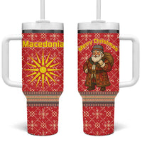 Macedonia Christmas Tumbler With Handle with Traditional Santa and Yellow Sun Motif - Wonder Print Shop