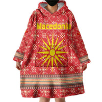 Macedonia Christmas Wearable Blanket Hoodie with Traditional Santa and Yellow Sun Motif - Wonder Print Shop