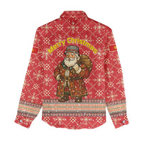 Macedonia Christmas Women Casual Shirt with Traditional Santa and Yellow Sun Motif - Wonder Print Shop