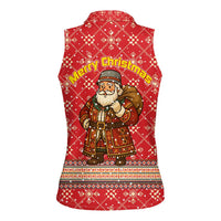 Macedonia Christmas Women Sleeveless Polo Shirt with Traditional Santa and Yellow Sun Motif - Wonder Print Shop