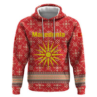 Macedonia Christmas Zip Hoodie with Traditional Santa and Yellow Sun Motif - Wonder Print Shop
