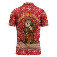 Macedonia Christmas Zipper Polo Shirt with Traditional Santa and Yellow Sun Motif - Wonder Print Shop