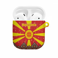 Macedonia Christmas AirPods Case with Yellow Sun, Santa, and Festive Tree Motif - Wonder Print Shop