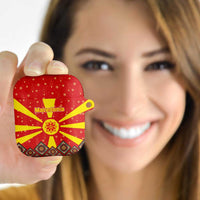 Macedonia Christmas AirPods Case with Yellow Sun, Santa, and Festive Tree Motif - Wonder Print Shop