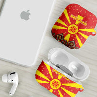 Macedonia Christmas AirPods Case with Yellow Sun, Santa, and Festive Tree Motif - Wonder Print Shop