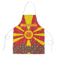 Macedonia Christmas Apron with Yellow Sun, Santa, and Festive Tree Motif - Wonder Print Shop
