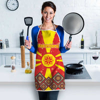 Macedonia Christmas Apron with Yellow Sun, Santa, and Festive Tree Motif - Wonder Print Shop