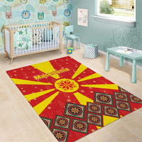 Macedonia Christmas Area Rug with Yellow Sun, Santa, and Festive Tree Motif - Wonder Print Shop