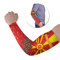Macedonia Christmas Arm Sleeves with Yellow Sun, Santa, and Festive Tree Motif - Wonder Print Shop