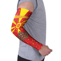 Macedonia Christmas Arm Sleeves with Yellow Sun, Santa, and Festive Tree Motif - Wonder Print Shop