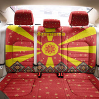 Macedonia Christmas Back Car Seat Cover with Yellow Sun, Santa, and Festive Tree Motif - Wonder Print Shop