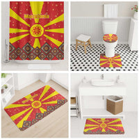 Macedonia Christmas Bathroom Set with Yellow Sun, Santa, and Festive Tree Motif - Wonder Print Shop