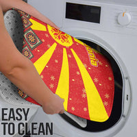 Macedonia Christmas Bathroom Set with Yellow Sun, Santa, and Festive Tree Motif - Wonder Print Shop