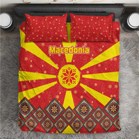 Macedonia Christmas Bedding Set with Yellow Sun, Santa, and Festive Tree Motif - Wonder Print Shop