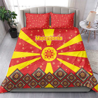 Macedonia Christmas Bedding Set with Yellow Sun, Santa, and Festive Tree Motif - Wonder Print Shop