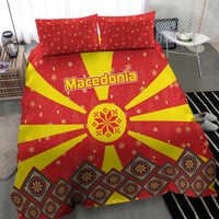 Macedonia Christmas Bedding Set with Yellow Sun, Santa, and Festive Tree Motif - Wonder Print Shop